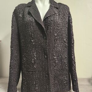 Vintage Rhonda Stark Black Black Blazer Size XL Breasted Scrunchy Grunge Crinkle